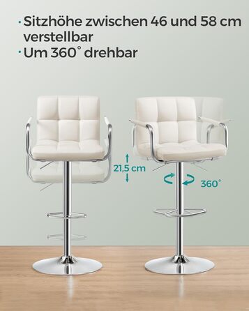 Барний стілець SONGMICS LJB93G (2 шт.) - регульована висота, штучна шкіра, обертання 360°, з підлокітниками та підставкою для ніг