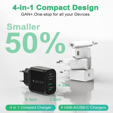 Набір зарядних пристроїв USB-C 40W 2 шт. з підтримкою PD3.0 та QC3.0 для iPhone, iPad, Samsung, Xiaomi, Google. Білий (Чорний)
