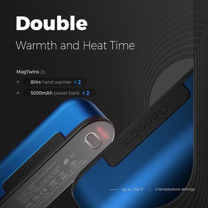 Електричні грілки для рук OCOOPA MagTwins, 10000 mAh, 4 режими нагріву, USB Power Bank, блакитний