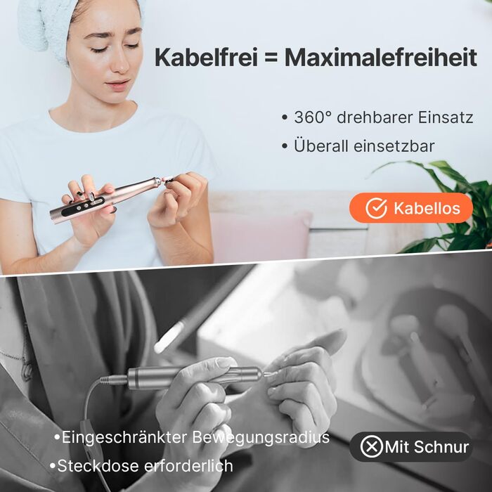 TOUCHBeauty Електрична пилка для нігтів: набір бездротовий, фрезер для манікюру та педикюру з LCD-дисплеєм, 5 швидкостей, тихий, пилозахисний, USB-зарядка (гель, акрил)