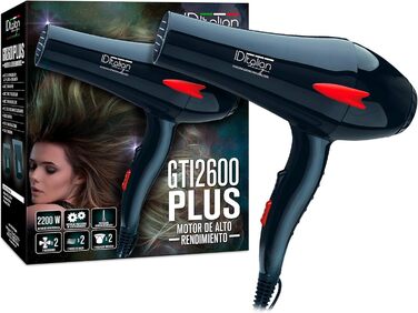 Професійний фен для волосся ID Italian Design з насадкою для укладки, 3 температурні та 2 режими швидкості, 2200W, чорний