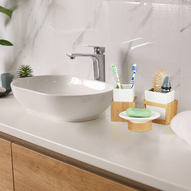 Relaxdays Bathroom Set made of Bamboo and Ceramic