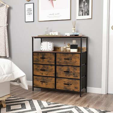 LYNCOHOME Chest of Drawers with Fabric Drawers, Sideboard Entryway Cabinet with 6 Fabric Drawers and Compartments, Drawer Unit Storage Furniture for Kitchen, Office, Bedroom