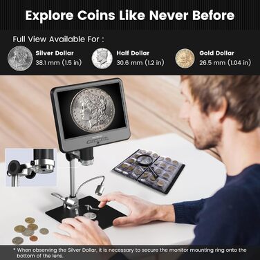 Мікроскоп цифровий Andonstar AD210 10.1 дюймів для дорослих, паяльний мікроскоп для ремонту електроніки, мікроскоп-камера для монет з повноекранним переглядом та підсвічуванням