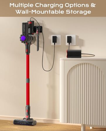 Бездротовий акумуляторний пилосос V15, 35KPa, 6-в-1, для твердих підлог та килимів, видалення шерсті тварин (червоний)