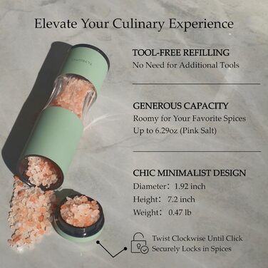 Набір мельниць для солі та перцю з регулюванням помелу | Ручні мельниці з можливістю заправки | Керамічний механізм | Кухонний аксесуар (2 шт, Greige)