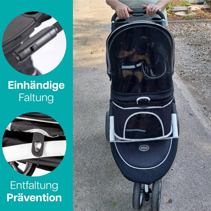 Візок для собак Innopet Monaco чорний з клямкою – універсальний візок для котів та собак, з дощем, складаний, знімний кошик, поворотне переднє колесо
