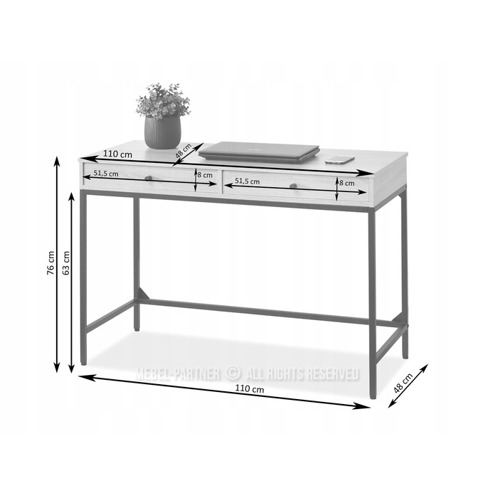 Прямокутний письмовий стіл Mebel-Partner 110 x 48 x 76 см, білий/чорний