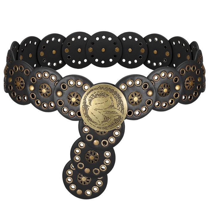 Жіночий шкіряний пояс-корсет у стилі вестерн SUOSDEY, широкий, бохо, для сукні (чорний, до 95 см)