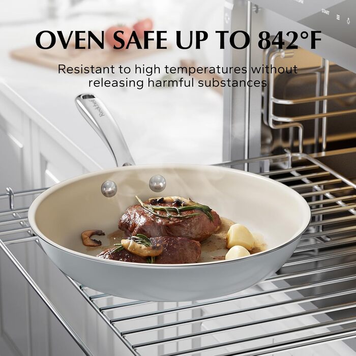 Redchef Non-Stick Frying Pan Set, Ceramic Frying Pan Set, 8, 10, 11 inches (20, 24, 28 cm), Non-Toxic Pans for Cooking, 8.0-10.9 inches (20.3–27.9 cm), Ceramic Fry Pan Set, PFAS-, PTFE- and PFOA-Free, with Stainless Steel Handle, (20+24+28 cm, Gray)