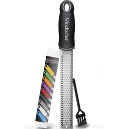 Преміум тертка для цитрусових та імбиру, терка для пармезану та мускатного горіха, нержавіюча сталь, миється в посудомийній машині, з захистом та щіткою для чищення. Чорний колір