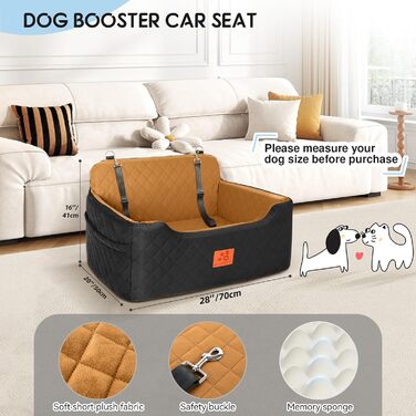 GL GLENSLAVE Dog Car Seat - Medium/Large Dogs, Up to 22kg or 2 Small Dogs - Removable & Washable Pet Car Seat (Black/Brown)
