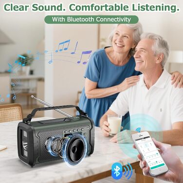 Радіостанція невідкладної допомоги 27000mAh з ручним заводом, сонячною панеллю, USB-зарядкою, Bluetooth 5.3, функцією Powerbank, SOS-сигналом, ліхтарем, лампою для читання, компасом, слотом для TF-карти та міцним Outdoor-дизайном, армійного кольору