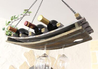 DanDiBo Wine Rack 5089 Ceiling Shelf made of Wood 65 cm Hanging Shelf Bottle Holder Bottle Shelf with Glass Holder Blanket