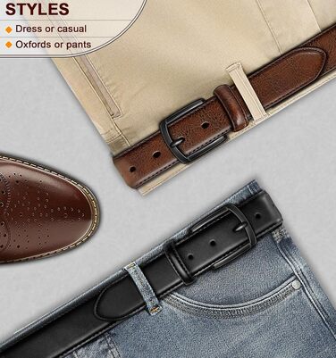 Чоловічі шкіряні ремені BULLIANT (2 шт.): 7 отворів, ширина 35 мм, регульована довжина 110 см, чорний/темно-коричневий