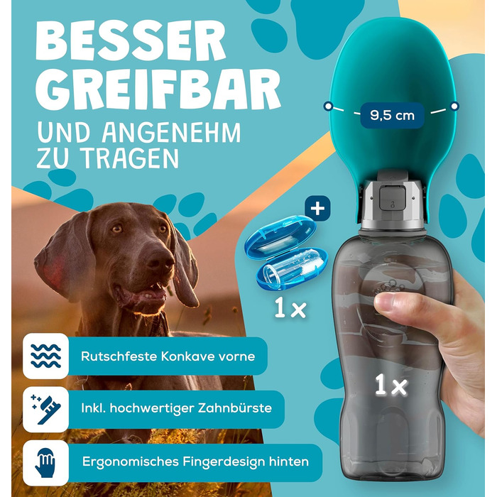 Набір з 2 шт. туристичних собак-пляшок 800 мл з щіткою для зубів | Пляшка для собак преміум-якість, 800 мл, не протікає | Турецька якість