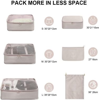 Органайзер для валізи OSDUE, набір 6 шт. (рожевий/бежевий), Packing Cubes, водонепроникні сумки для подорожей