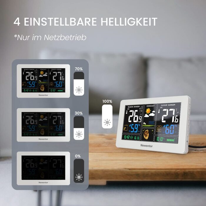 Newentor Weather Station Radio with 3 Outdoor Sensors - Radio Weather Station with Weather Forecast, Temperature Warning, DCF Radio Clock - Battery Powered and Mains Powered, White 1*Station + 3*Outdoor Sensor White