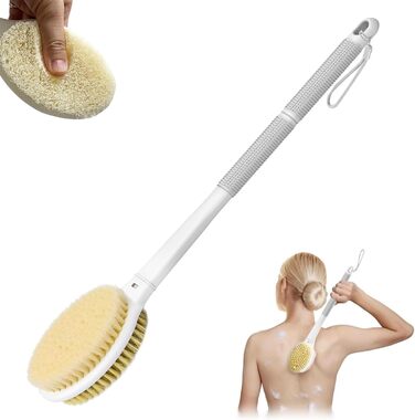 Щітка для спини Elzle Duschbürste: Масажна щітка для тіла з довгим руків'ям, 44 см, для пілінгу та видалення омертвілої шкіри, сірий колір