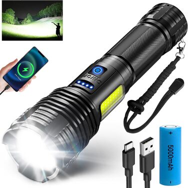 LED ліхтарик Sidark, 500000 люмен, водонепроникний IPX7, 9 режимів, Zoom, бічне світло, для кемпінгу та надзвичайних ситуацій