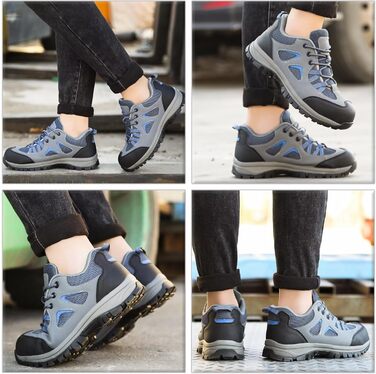 Чоловічі та жіночі робочі черевики-захисники. Легкі, дихаючі, антиковзкі, з металевим підноском. Сірий, синій, 44 EU