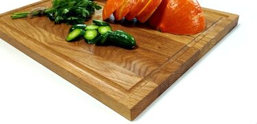 NATURE EDITION Cutting Board XL (40 x 30 x 2 cm) made of solid oak wood with a juice groove - wooden cutting board - serving board - antibacterial wooden cutting board - oak kitchen board - wooden meat cutting board