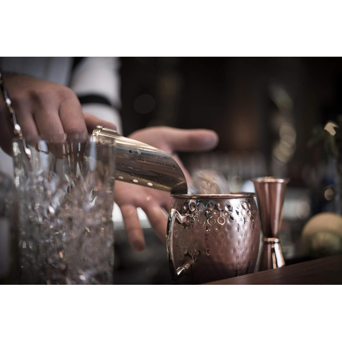 Набір для коктейлів Buddy's Bar Moscow Mule: 2 мідні келихи 500 мл, барна ложка 27 см, джигер 50 мл, чорна преса для лайма, подарункова коробка, харчова мідь, антик, 2 шт.