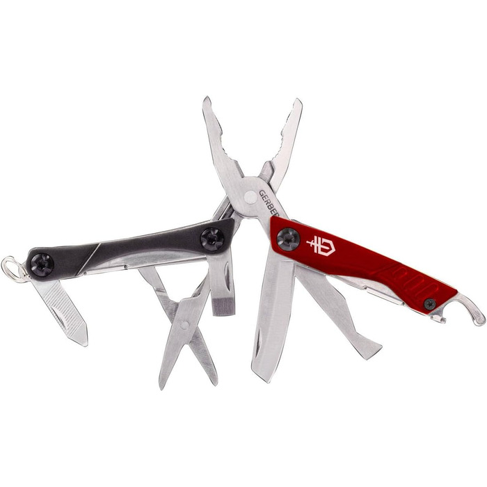 Gerber Multi-tool with 12 functions, Dime Pocket Multi-tool, Black, 1014030 (Red (EU))