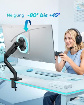 Кронштейн для монітора ARES WING для плоских та вигнутих екранів 17'-40', регульований по висоті, навантаження до 12 кг, VESA 75/100 мм, чорний, один рукав
