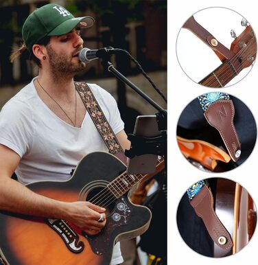 Гітарний ремінь Nefelibata Banjo-Gurt, 5,1 см, повна шкіра з нубуку, вишивка золотими квітами