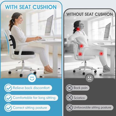 Подушка для сидіння CushZone з підтримкою попереку, чорна. Memory Foam для офісного крісла, авто, подорожей та інвалідного візка. Знімний чохол.