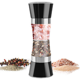 Мельниця для солі та перцю 2-в-1 Cyiecw, ручна, з регулюванням, нержавіюча сталь, для перцю та солі (чорна)