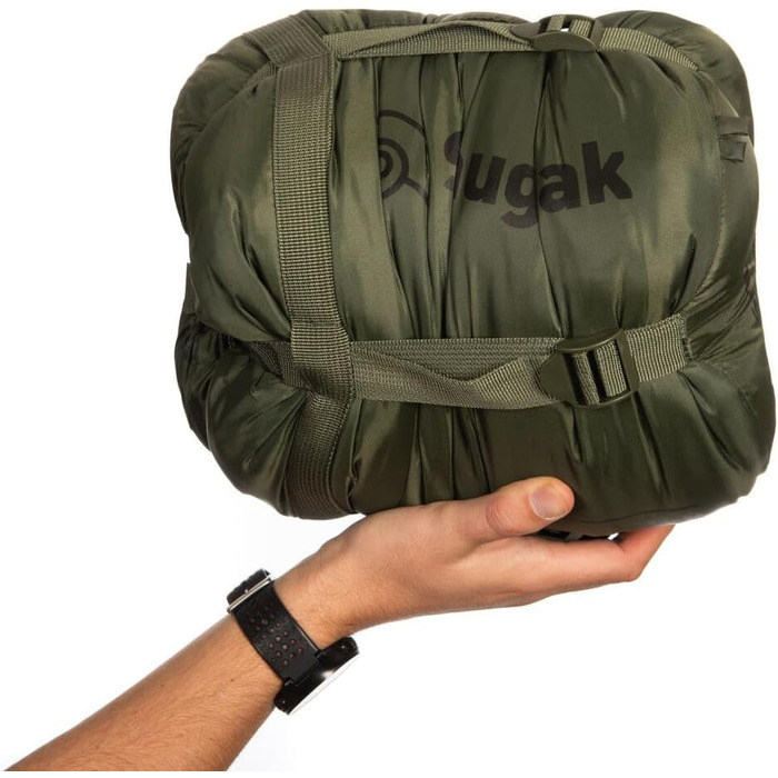 Спальний мішок Snugpak WGTE з ізоляцією Isofibre – для холодної погоди, легкий, компактний, мумієподібний. З компресійним мішком для кемпінгу та походів. Капюшон на шнурку, двостороння блискавка, оливковий колір, ліва блискавка.