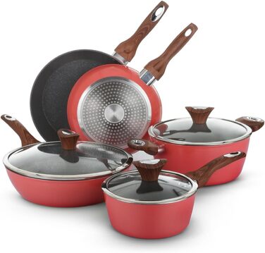 Набір посуду KASANOVA Golden 5 8 предметів: каструлі та сковороди для індукції та всіх плит, антипригарне покриття з кораловим ефектом