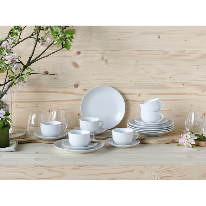 CreaTable Серія Luna Weiss: 12-частинний набір посуду з порцеляни для 6 осіб (кавовий сервіз), сумісний з посудомийною машиною та мікрохвильовою піччю