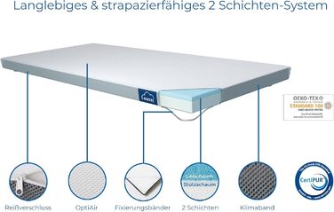 Genius Eazzzy Topper Classic 90x200cm Height 7 cm H2 H3 - orthopedic mattress topper for mattress & box spring bed made of gel foam | Mattress topper 90x200 for allergy sufferers + cover