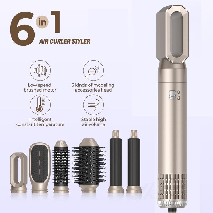 Airstyler 5 в 1: Фен-щітка, плойка, стайлер для волосся 1000W, золотий