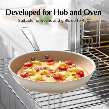 Redchef Non-Stick Frying Pan Set, Ceramic Frying Pan Set, 8, 9.5, 11 inch, Non-Toxic Pans for Cooking, 8.0-10.9 inch Ceramic Fry Pan Set, PFAS, PTFE, and PFOA Free, with Stainless Steel Handle, 8+9.5+11 inch Beige