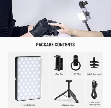 NEEWER BL120B Набір світла для селфі та татуювань LED, сумісний з iPhone, кліп-он CPL фільтр, штатив, тримач для телефону, заповнююче світло, видаляє відблиски для фотографії, відео, їжі, ювелірних виробів