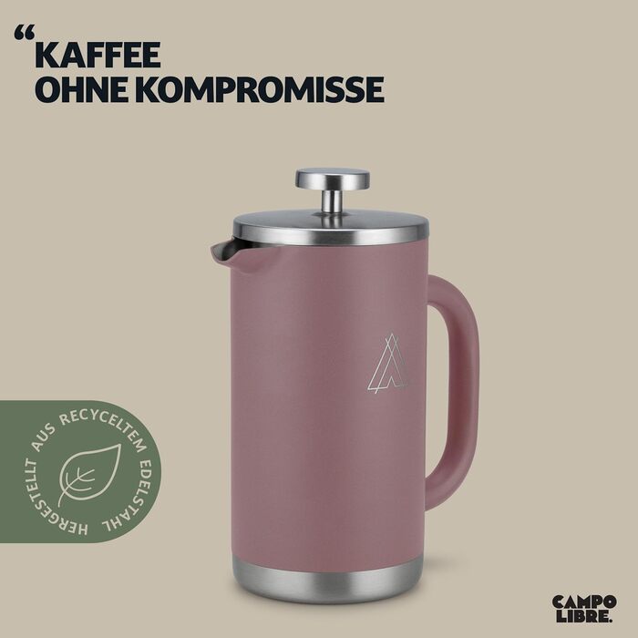 Giorgio. French Press Coffee Maker made of double-walled stainless steel, 0.6l | Plastic-free coffee press with thermal function incl. replacement filter | Coffee maker | 100% recycled stainless steel
