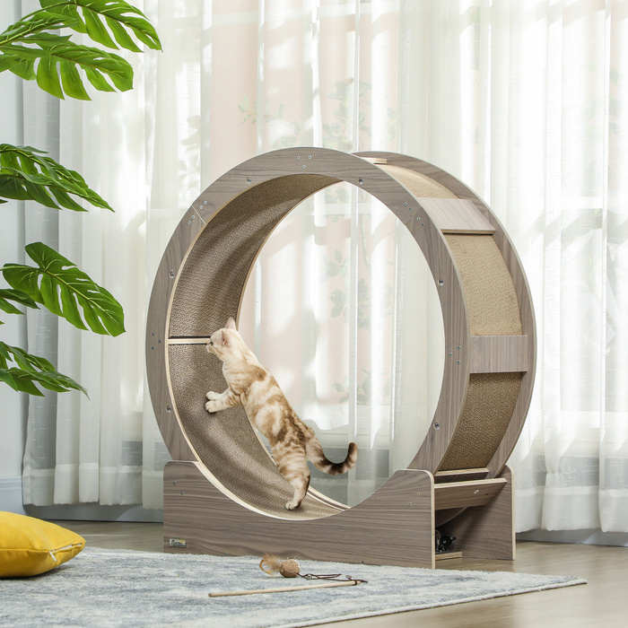 PawHut Колесо для котів PawHut, бігове колесо для котів 91 см з гальмом, когтеточкою, колесо для котів для здорових рухів, розслаблення, горіх | Aosom
