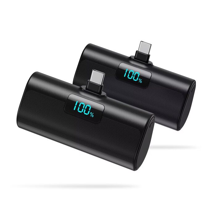 Компактний міні-павербанк Klein 5200mAh з LCD-дисплеєм та USB-C PD для iPhone, Samsung S25/S24, Huawei, iPad — Рожевий