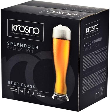 Набір келихів для пива KROSNO Splendour (6 шт., 500 мл) - келихи для пива, сидру, лагера, пільзнера