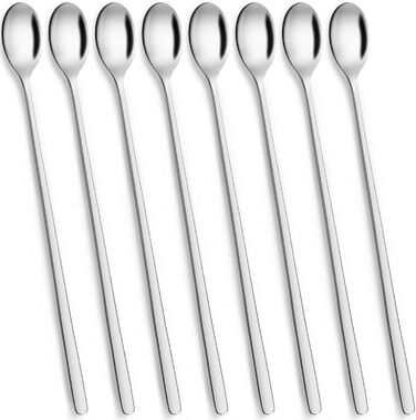 Набір ложок для лате макіато, 8 шт., 24 см, нержавіюча сталь, для десертів, кави, молочних коктейлів, морозива, придатні для миття в посудомийній машині, сріблясті
