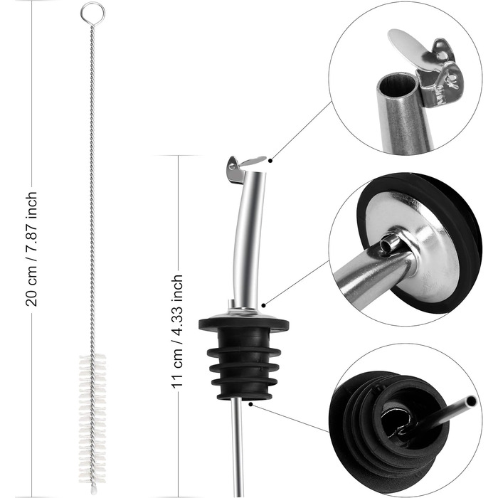 Наливайчики для пляшок Incutex з нержавіючої сталі (10 шт.) з клапаном та щіткою для чищення, стопор для масла, для олії, спиртних напоїв, вина, лікеру, оцту