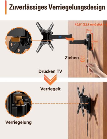 Кріплення для телевізора у RV/Автобусі Mounting Dream MD2212: для телевізорів 13-43 дюймів, до 10 кг, з замком