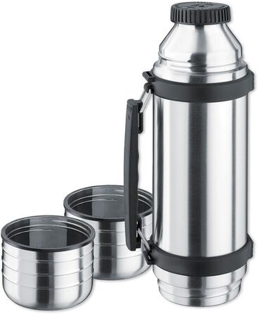 Isosteel Duo Vacuum Insulated Stainless Steel Water Bottle - 1.0L with Quickstop One-Hand Pour & 2 Cups