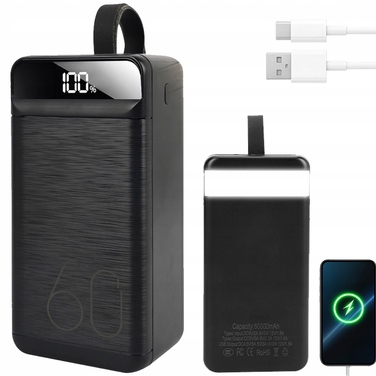Повербанк 60000 mAh з 3 USB-портами та LED-індикатором для зарядки телефону