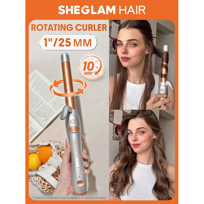 SHEGLAM Автоматичний локон для волосся, 25 мм, для довгого волосся, до 220°C, локон-вінцель, Dual Voltage
