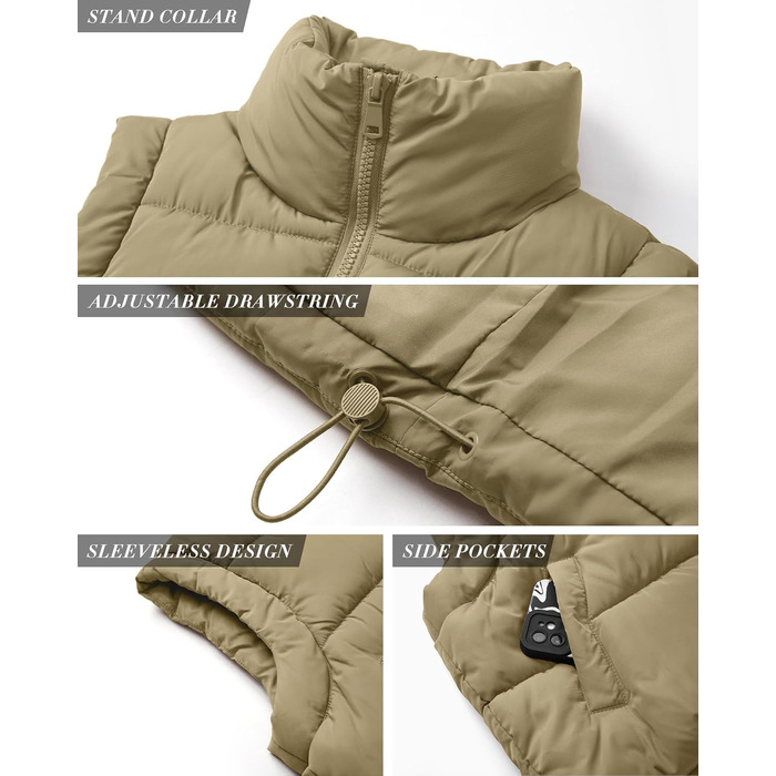 Жіноча укорочена пухова жилетка Polu, хакі, з коміром-стійкою, утеплена, легка, базова (S)